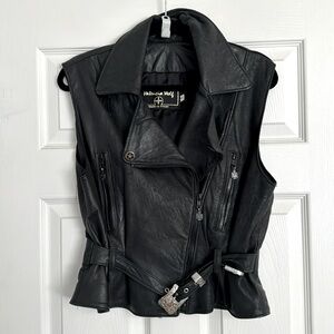 Patricia Wolf Black Vintage Leather Moto Vest Western buckle detail size small